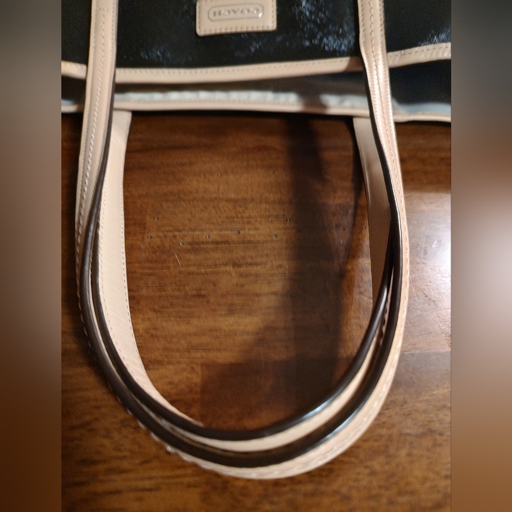 Coach Black City Tote with Tan Trim and Handles - Picture 4 of 12